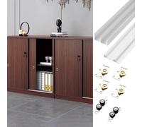 Guia Puerta Corredera Kit de Herrajes para Puertas Corredizas de Armario para 2 Puertas Corredizas de Acceso Lateral, Rieles para Puertas Corredizas Interiores con Riel Inferior(White,47inch/119.4cm)