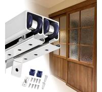 Guia Puerta Corredera Kit de Herrajes para Puertas Corredizas de Granero con Doble Riel, Montaje Superior para Riel de Puerta Corrediza de Sala de Estar, Kit de Marco de Riel para Puerta de Gabinete/G