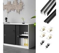 Guia Puerta Corredera Kit de Riel para Puerta Corredera de Doble Hoja, Juego de Herrajes de Aluminio para Puertas Empotradas en Armarios, Sistema de Rodillos para Riel de Puerta(Black,29inch/73.7cm)