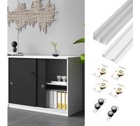 Guia Puerta Corredera Kit de Riel para Puerta Corredera de Doble Hoja, Juego de Herrajes de Aluminio para Puertas Empotradas en Armarios, Sistema de Rodillos para Riel de Puerta(White,65inch/165.1cm)
