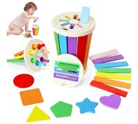 Guibola Montessori - Juguete de madera 3 en 1 Montessori a partir de 1 año, color forma, juguete de clasificación, juguete de motricidad, juguete sensorial, juguete de madera, a partir de 1, 2, 3 años