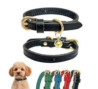 Guiding Star Collar de cuero para cachorro, bonitos collares suaves y delgados para perros pequeños y medianos, collar de gato con campana (negro, XS, 9 a 12 pulgadas)