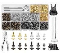 Guidre Remaches De Cuero,300 Juego de Remaches de Doble Cara de 6/8 Mm Con 4 Herramientas,Adecuado Para La ArtesaníA Diy de Cinturones de Cuero Zapatos Sombreros Ropa etc