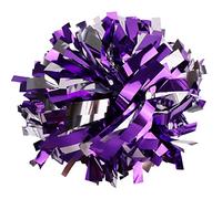 GUIFIER 2 Pack 6 Inches Metallic Cheerleading Pom Poms, Cheer Pom Pom with Baton Handle, Pompoms Cheerleader for Kids Girls Cheering Squad (Purple and Silver)