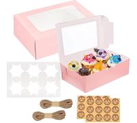 GUIFIER 20 PCS cajas para cupcakes, 6 unidades con ventana, caja para magdalenas con insertos, cajas para pasteles, cajas de papel para galletas de panadería para pasteles, pasteles, postres (rosa)