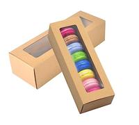 GUIFIER 30 PCS cajas de macarrón Kraft con ventana, pequeños recipientes de macarrón para 5 a 7 macarrones, caja de embalaje de panadería, cajas de galletas, cajas de pastelería para postres (marrón)