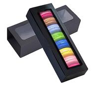 GUIFIER 30 piezas cajas de macarrón Kraft con ventana, pequeños recipientes de macarrón para 5 a 7 macarrones, caja de embalaje de panadería, cajas de galletas para postres, magdalenas (negro)