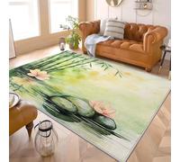 Guijarros de Rima de Bambú de Acuarela Alfombra de Franela Antideslizante Verde Alfombras Lavables de Pelo Corto, Hipoalergénica, Alfombra Interior para Salón, Dormitorio y Entrada 200x300 cm