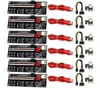 Guindxan 6 tarjetas elevadoras VER011 PRO PCI-E 1X a 16X USB 3.0 6PIN Cable gráfico con 10 condensadores sólidos B250 B75 BTC