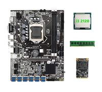 Guindxan Placa base B75 BTC Mining 12 PCIE a USB3.0+I3 2120 CPU+DDR3 4GB 1600Mhz RAM+128G MSATA SSD B75 USB Motherboard