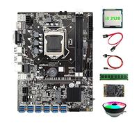 Guindxan Placa base B75 BTC Mining 12 USB+I3 2120 CPU+RGB Fan+DDR3 4GB 1600Mhz RAM+128G SSD+Cable Switch + Placa base de cable SATA