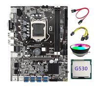 Guindxan Placa base de minería B75 BTC + cable SATA + CPU G530 + cable de 6 a doble 8 + ventilador de refrigeración RGB LGA1155 8XPCIE USB DDR3