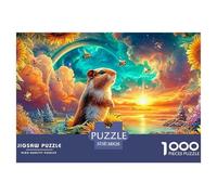 Guinea en Medio de Girasoles, Abejas y Puesta del Sol Puzzle De 1000 Piezas Lindo Cerdo de Guinea Elemento Esencial para Las Noches De Juegos En Familia, Adultos Y Niños 38x26cm/1000pcs