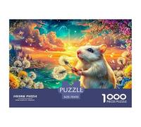 Guinea Pig Holding Dandelions en la Puesta del Sol Puzzle De 1000 Piezas Lindo Cerdo de Guinea Ideal para El Placer Familiar, Adultos Y Niños 70x50cm/1000pcs