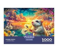 Guinea Pig Holding Dandelions en la Puesta del Sol Puzzle De 1000 Piezas Lindo Cerdo de Guinea Juguete Educativo para Niños A Partir De 12 Años Y Adultos 52x38cm/1000pcs