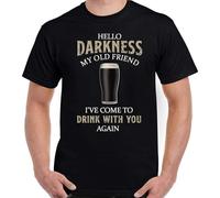 Guiness T-Shirt Mens Hello Darkness My Old Friend Beer Alcohol BBQ tee Black