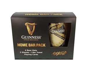 Guinness Home Bar Pack Vasos de Pinta, Toalla de Bar y Naipes Gravity