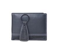 GUINNESS Juego de regalo de cartera y llavero de cuero negro - Bloqueo RFID, cartera plegable de cuero genuino para hombre, tarjetero delgado, cartera elegante y duradera para hombre - Producto