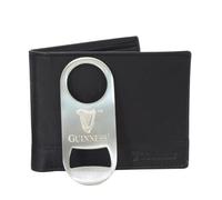 GUINNESS Juego de regalo de cartera y llavero de cuero negro - Bloqueo RFID, cartera plegable de cuero genuino para hombre, tarjetero delgado, cartera elegante y duradera para hombre - Producto