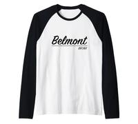 Guión Retro del Barrio de Nueva York de Belmont, Bronx, NY Camiseta Manga Raglan