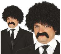 Guirca 4082 - Peluca Rizos Negra con Bigote En Caja