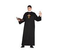 FIESTAS GUIRCA Disfraz de Sacerdote para Hombre - Túnica Negra de Monje Clérigo - Disfraz de Ministro para Hombre Talla M 48-50