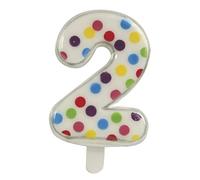 Guirca Vela de número 2 con lunares ideal para decoración de tartas - 6,5 cm, multicolor