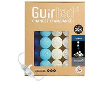 GuirLED - Guirnalda luminosa bolas de algodón LED USB- Luz de noche para bebé 2h - Adaptador de corriente dual USB 2A incluido - 3 intensidades - 16 bolas 1,6m - Océano