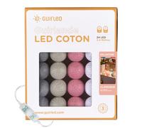 GuirLED - Guirnalda luminosa bolas de algodón LED USB- Luz de noche para bebé 2h - Adaptador de corriente dual USB 2A incluido - 3 intensidades - 24 bolas 2,4m - Eglantine