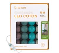 GuirLED - Guirnalda luminosa bolas de algodón LED USB- Luz de noche para bebé 2h - Adaptador de corriente dual USB 2A incluido - 3 intensidades - 24 bolas 2,4m - Mangrove