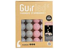 GuirLED - Guirnalda luminosa bolas de algodón LED USB- Luz de noche para bebé 2h - Adaptador de corriente dual USB 2A incluido - 3 intensidades - 16 bolas 1,6m - Églantine