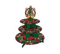 GUIRMA | Bandeja de 3 Pisos Árbol de Navidad (40x30 cm) - Decoración de Mesa Desechable para Fiestas y Celebraciones de Navidad y Año Nuevo - Ideal para Eventos Festivos - Rojo Verde
