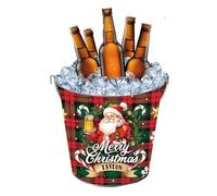 GUIRMA | Cubo Metálico Merry Christmas (19x23 cm) - Utensilio Decorativo para Fiestas de Navidad y Año Nuevo - Ideal para Decoración de Mesas y Celebraciones - Rojo y Verde