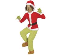 GUIRMA | Disfraz Christmas Hater Infantil (7-9 Años) - Casaca, Cinturón, Gorro, Guantes y Pantalón - Disfraces de Elfo para Navidad, Año Nuevo, Halloween y Carnaval - Rojo y Verde