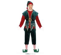 GUIRMA | Disfraz de Elfo Adulto (54-56/XL) - Camiseta, Chaleco, Cinturón, Gorro y Pantalón - Disfraces de Cuentos y Hadas para Fiestas de Disfraces y Celebraciones - Hombre - Rojo y Verde