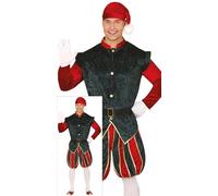 GUIRMA | Disfraz de Elfo Paje para Hombre (52-54/L) - Casaca, Gorro y Pantalón - Disfraces de Navidad y Año Nuevo para Fiestas de Disfraces y Celebraciones - Ideal para Adultos - Rojo y Verde
