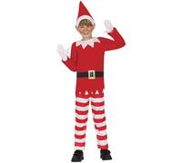 GUIRMA | Disfraz de Elfo Travieso Infantil (5-6 Años) - Camiseta, Cinturón, Gorro y Pantalón - Disfraces de Navidad y Año Nuevo para Fiestas de Disfraces - Ideal para Niños - Rojo y Blanco