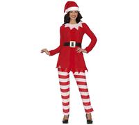 GUIRMA | Disfraz de Elfo Travieso para Mujer (42-44/L) - Gorro, Vestido, Cinturón y Pantalón - Disfraces de Navidad para Fiestas de Disfraces y Celebraciones - Ideal para Adultas - Rojo y Blanco