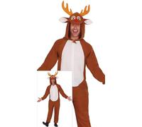 GUIRMA | Disfraz de Reno Pijama Adulto (48-50/M) - Capucha y Mono - Disfraces de Navidad, Año Nuevo y Fiestas de Papá Noel - Ideal para Hombres - Marrón y Blanco