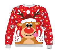 GUIRMA | Jersey de Navidad con Reno Infantil (7-9 Años) - Suéter Navideño Unisex para Fiestas y Celebraciones de X'mas y Año Nuevo - Ideal para Niños y Niñas - Rojo