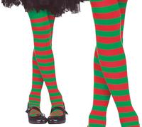GUIRMA | Pantys Rayas Rojas y Verdes (3-6 Años) - Medias de Elfo - Accesorio de Disfraz Infantil para Navidad y Año Nuevo - Ideal para Niñas - Rojo, Verde