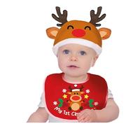 GUIRMA | Set Gorro y Babero de Reno Infantil - Accesorio de Disfraz para Navidad y Año Nuevo - Ideal para Fiestas y Celebraciones - Para Bebés - Multicolor