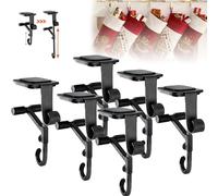 Guirnalda 2 En 1 Y Colgador De Calcetines, Soportes Ajustables para Ladrillos De Chimenea De Alta Resistencia con Ganchos Dobles, Colgador De Manto Navideño, para Guirnalda Navideña, Calce Black 6pcs