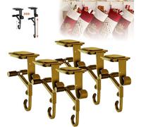 Guirnalda 2 En 1 Y Colgador De Calcetines, Soportes Ajustables para Ladrillos De Chimenea De Alta Resistencia con Ganchos Dobles, Colgador De Manto Navideño, para Guirnalda Navideña, Calc Golden 6pcs