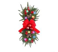 Guirnalda artificial de Navidad con adorno de lágrima con adorno de bayas rojas para decoración de escaleras, puerta, corona alternativa, decoración de vacaciones al aire libre, colgante festivo de