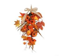 Guirnalda artificial de otoño, 45 cm, corona de cosecha de lágrimas con girasoles, calabazas y hojas de otoño, para decoración de pared de puerta de Acción de Gracias