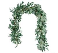 Guirnalda artificial de vid de eucalipto, 200 cm, hojas de dólar de plata sintética realistas en alambre de plástico flexible, telón de fondo rústico de boda, arco y decoración de pared (1 pieza verde