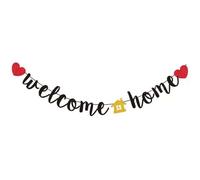 Guirnalda Bienvenido a Casa con Diseño de Casita, Pancarta de Bienvenida de 1,2m para Decoración de Fiesta y Hogar, Banderines para Celebraciones Familiares y Sorpresas de Vuelta a Casa