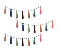 Guirnalda bohemia - 3 guirnaldas bohemias | 130 cm borlas decorativas de banderines de cuentas de madera, borlas coloridas pompones, accesorios de vacaciones para Navidad, habitación de los