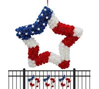Guirnalda Cuarta de Julio | Guirnalda de Estrellas Artificial de Cinco Puntas - Corona Blanca Azul | Para Día Nacional Memorial Pared Ventana Jardín Interior Exterior Vacaciones de Verano
